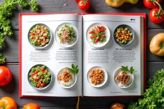 Otwarta książka kucharska z kolorowymi potrawami